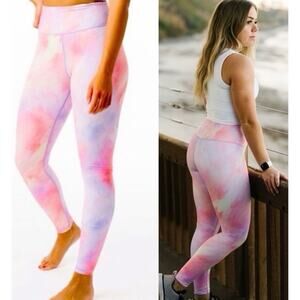 NWOT Zyia Sorbet Sunset Tie Dye‎ Light n Tight Hi-Rise Legging Peachy Pink 12